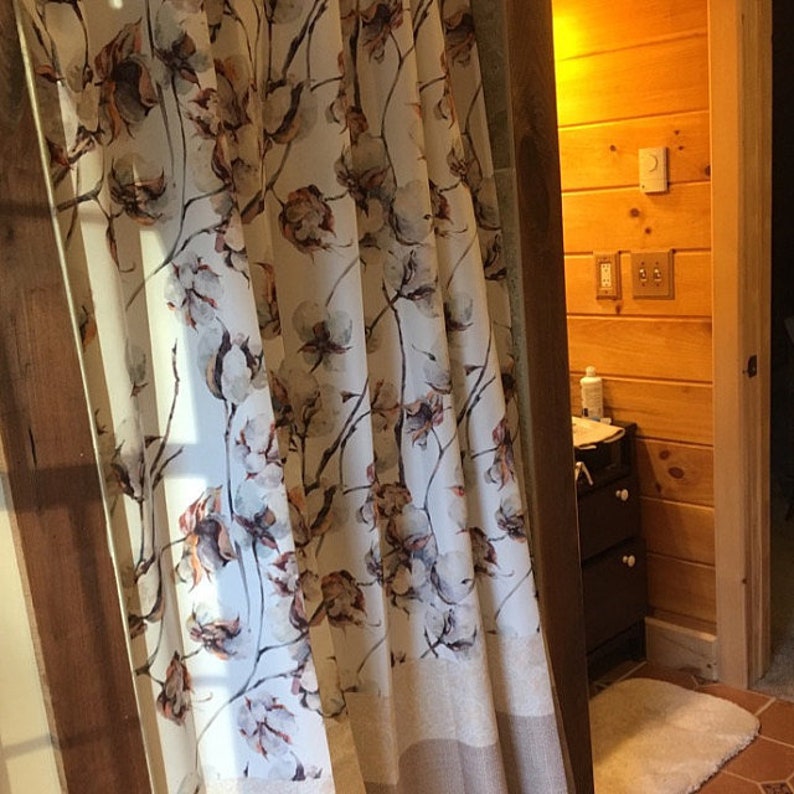 Cotton Boll Shower Curtain Faux Burlap Farmhouse Chic Etsy