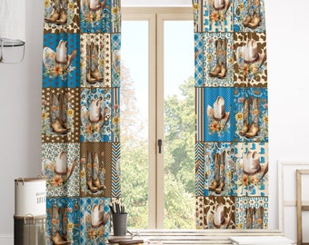 Western Cowgirl Faux Patchwork Window Curtains  With Size Options