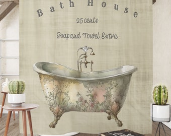 Farmhouse Bath House Shower Curtain Shabby Vintage Farm Decor