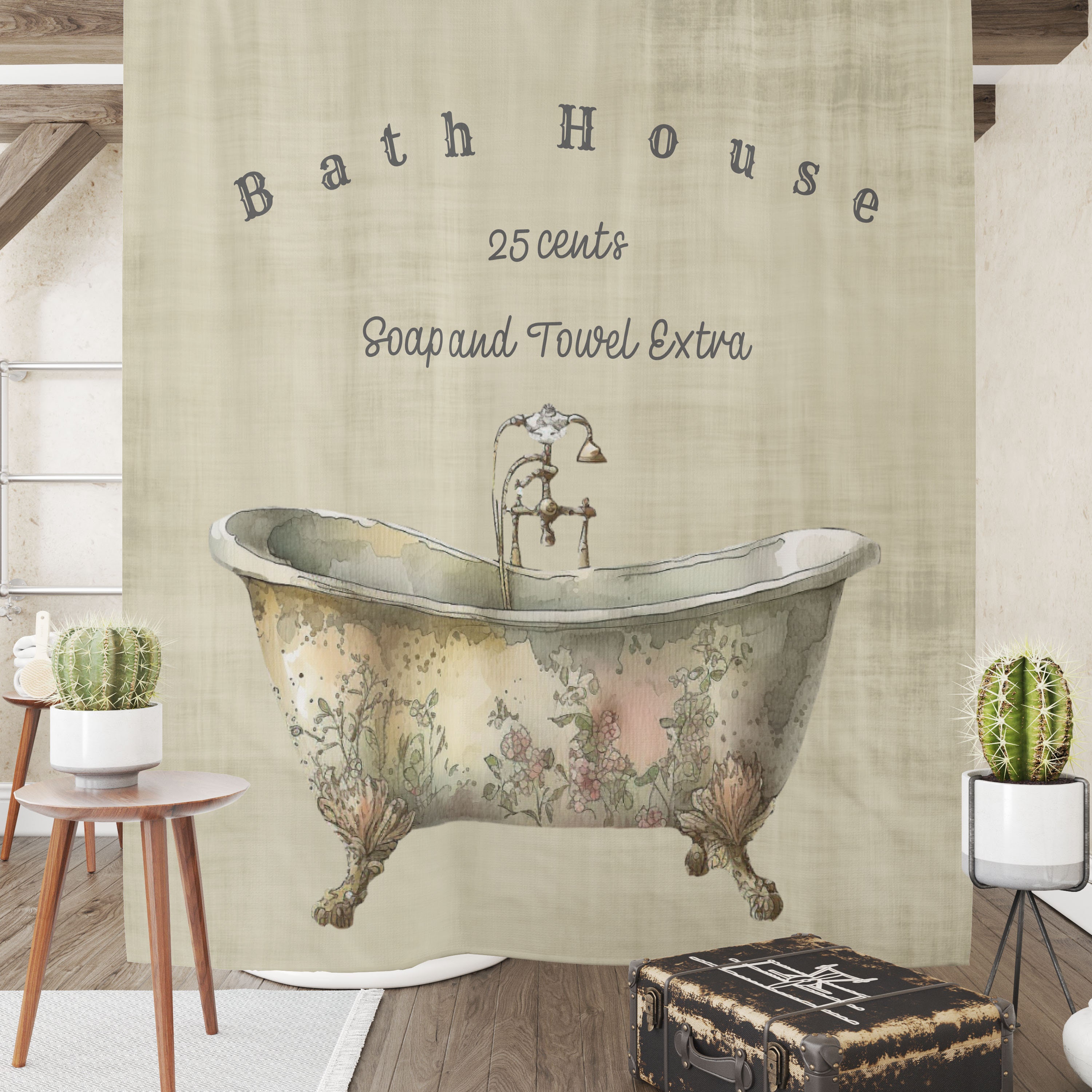 Farmhouse Bath House Shower Curtain Shabby Vintage Farm Decor