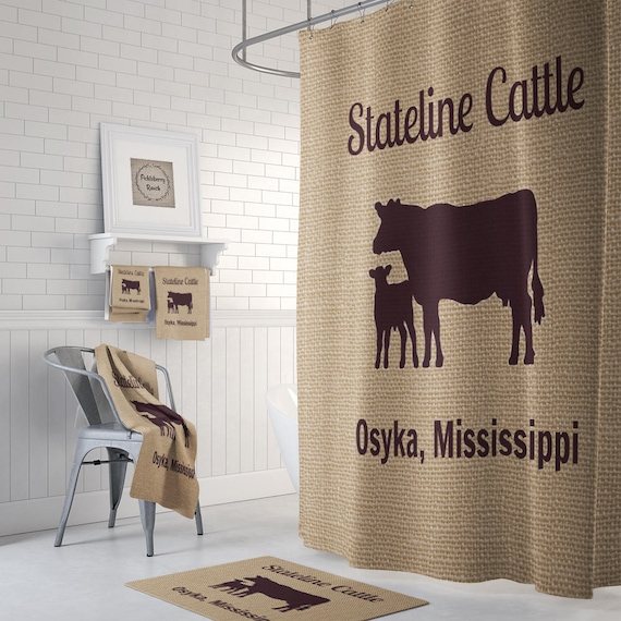 Farmhouse Chic Cow Shower Curtain Faux Burlap Custom Etsy