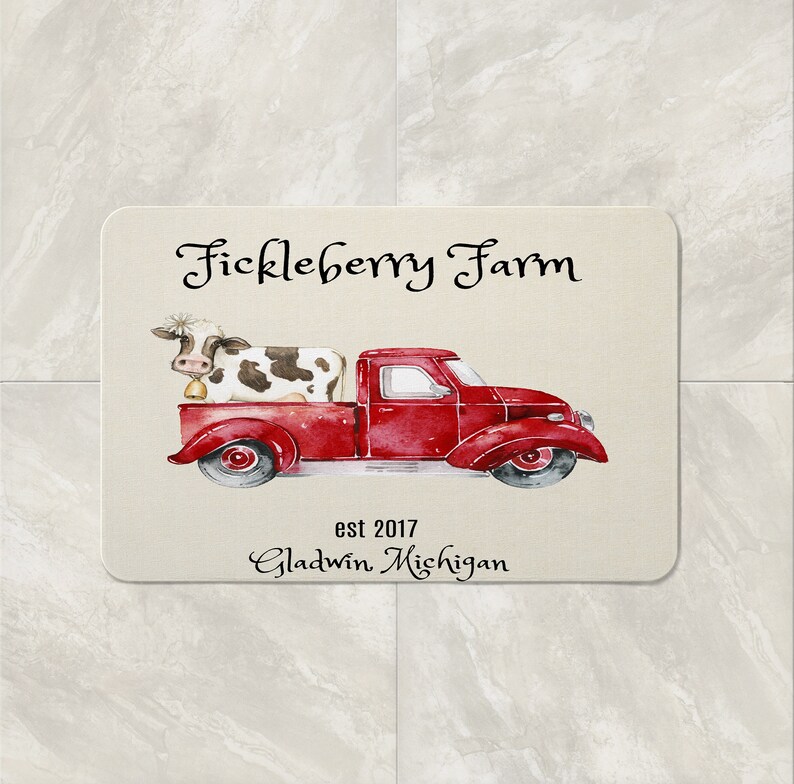 Personalized Shower Curtain Vintage Red Truck with Cow | Etsy