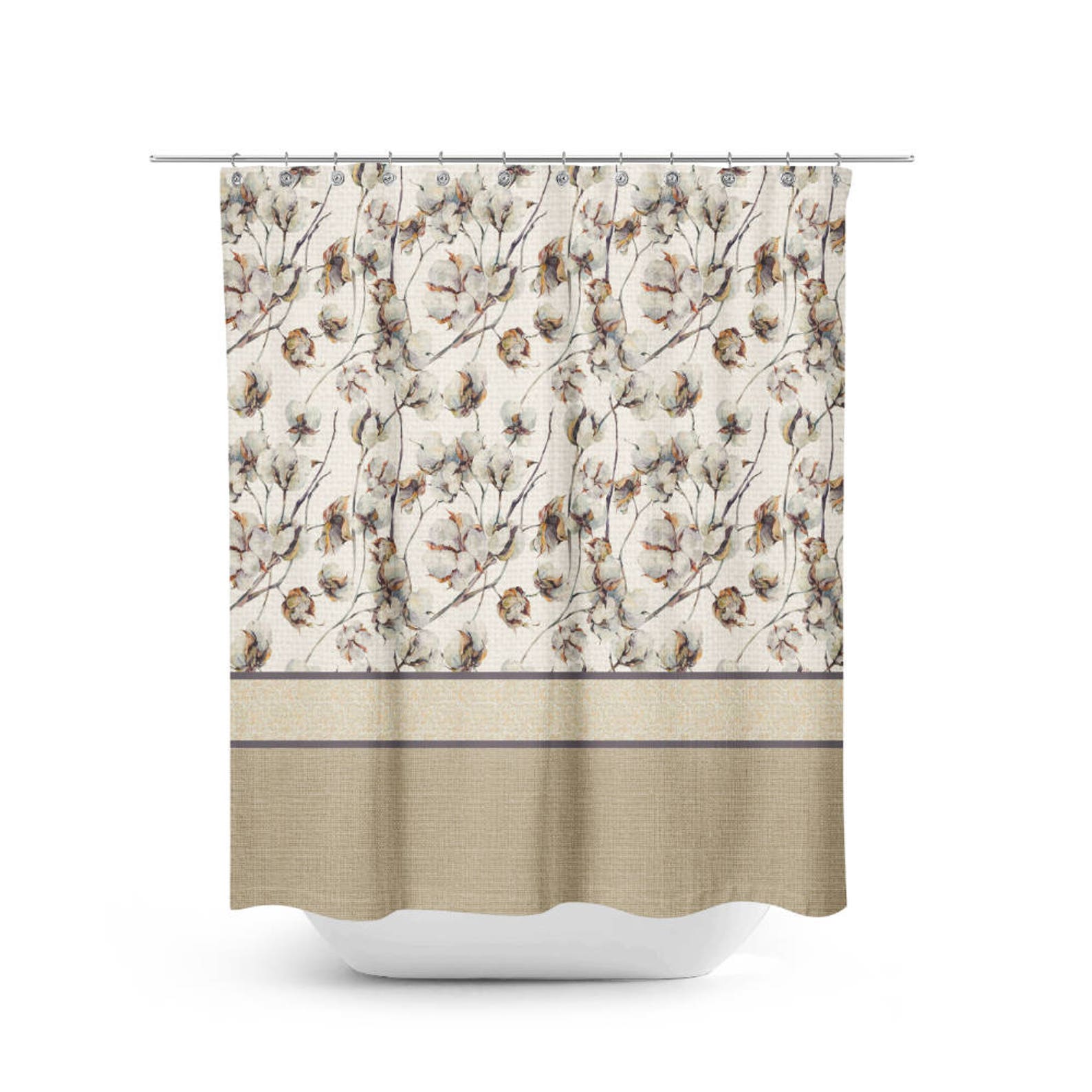 Cotton Boll Shower Curtain Faux Burlap Farmhouse Chic Etsy