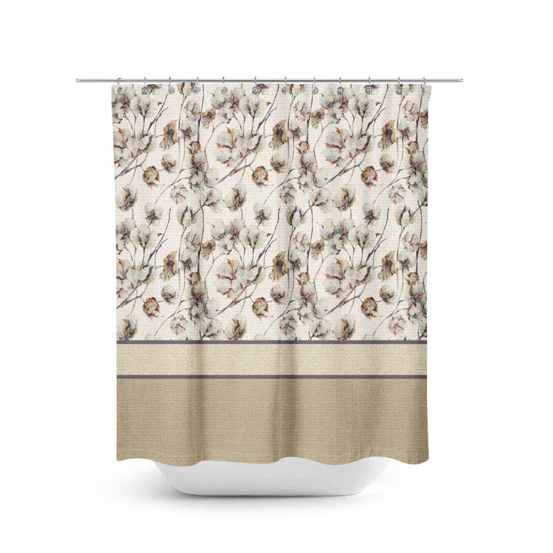 Cotton Boll Shower Curtain Faux Burlap Farmhouse Chic Etsy