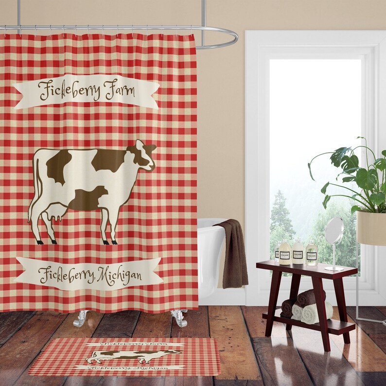 Farmhouse Shower Curtain Primitive Gingham Rustic Etsy