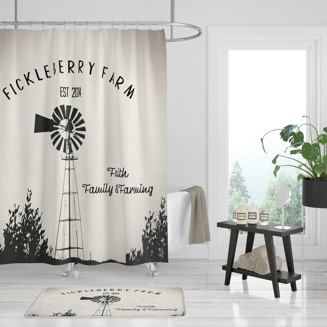 Farmhouse Windmill Shower Curtain Rustic Personalized Bathroom Decor, Optional Towels and Bath