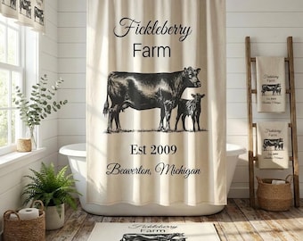 Personalized Farmhouse Shower Curtain  Rustic Country Custom Name Bath Curtain Vintage  Primitive  Decor