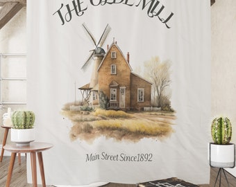 Windmill Shower Curtain The Olde Mill Farmhouse Bathroom Decor