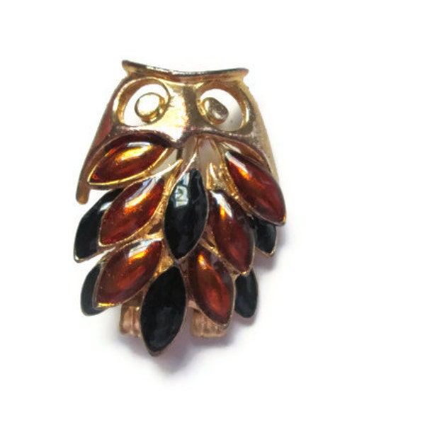 Vintage Enamel Owl Brooch 1970's