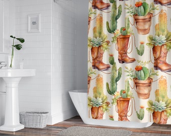 Rustic Ensemble: Cactus and Boots Shower Curtain with Optional Set