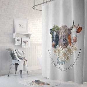 Rustic Farmhouse Shower Curtain Cows Optional Bath Mat Towel Set