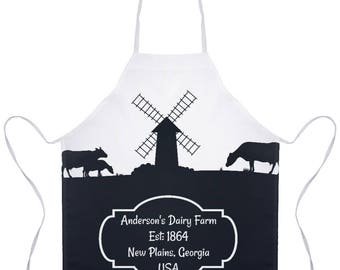 Personalized Apron, Farmhouse Chic , Cow Sihouette, Black and White