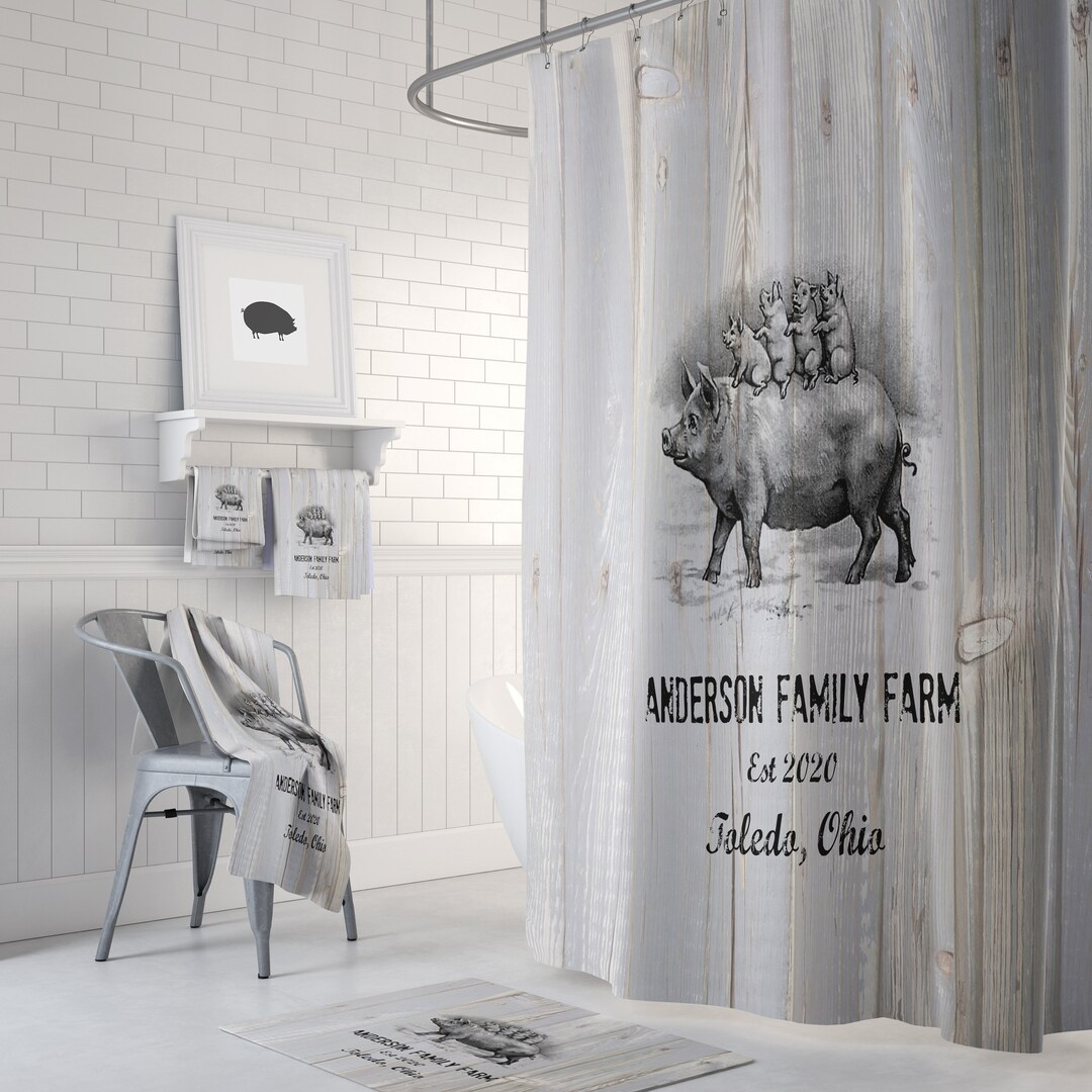 Personalized Pig Shower Curtain,farmhouse Personalized Bathroom Decor
