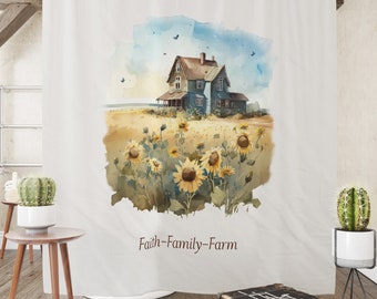 Sunflower Farm Shower Curtain Farmhouse Bathroom Decor Faith Family Farm