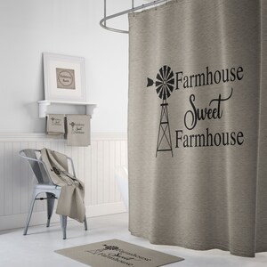 Rustic Farmhouse Shower Curtain, Farm Sweet Farm Windmill