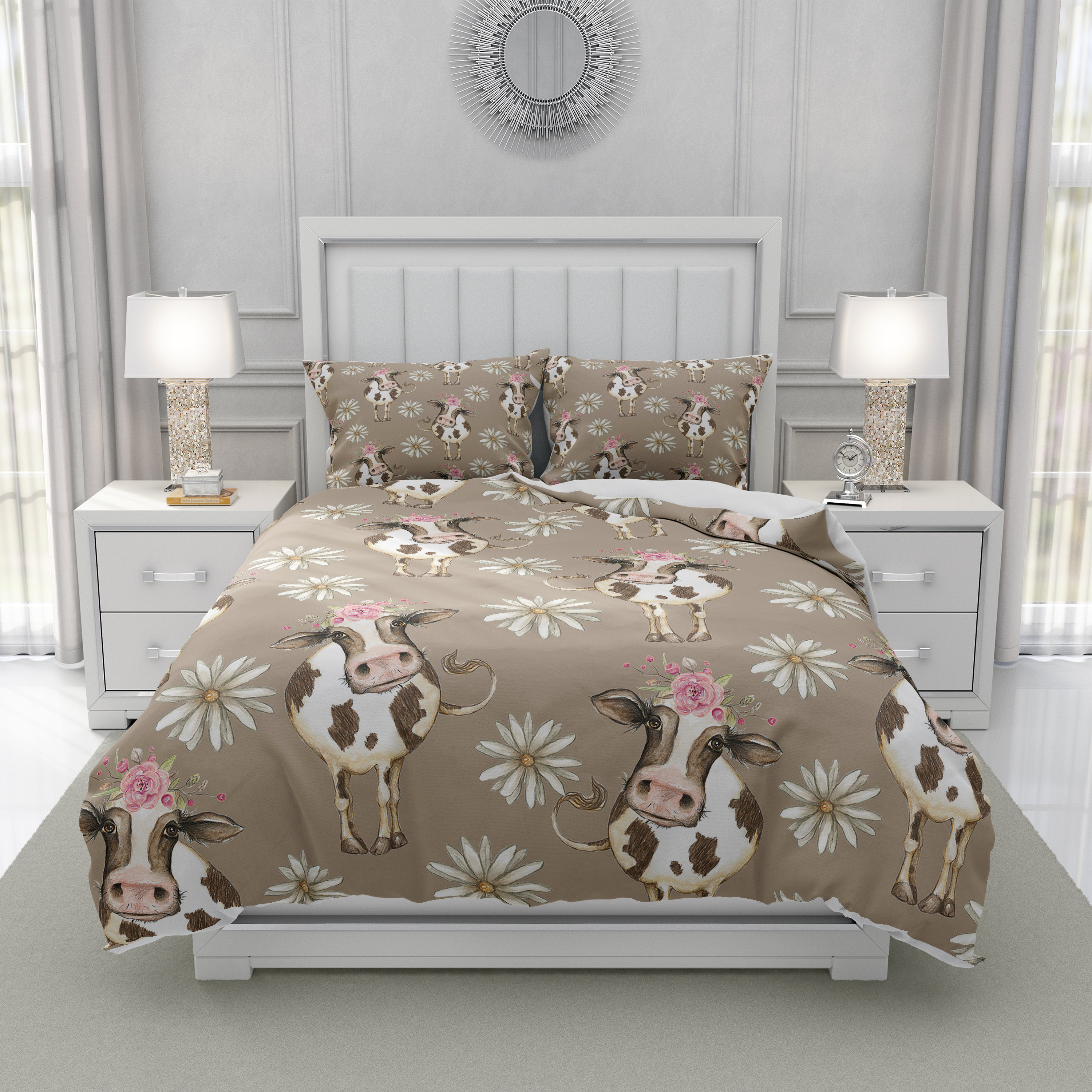 Farmhouse Bedding Set Cow Comforter Beige Duvet Cover Set - Etsy