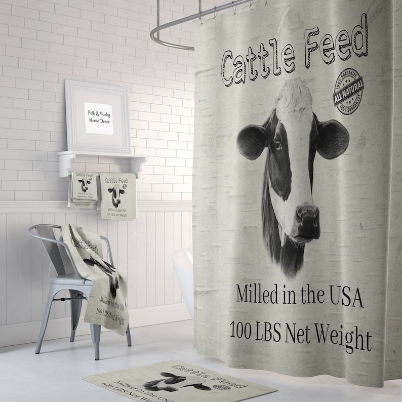 Cattle Feed Shower Curtain Farmhouse Style Bath Mat Bath Etsy