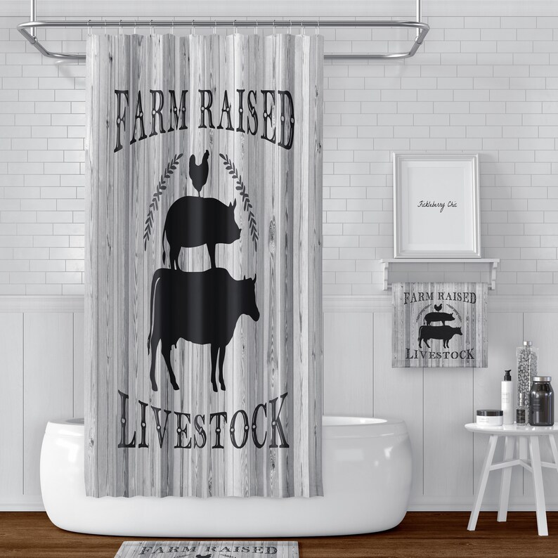 Shower Curtain Farmhouse cow Chicken Pig Stacked Animals - Etsy