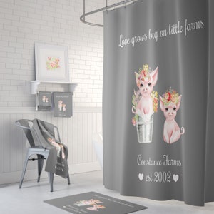 Shower Curtain, Personalized Farmhous Pigs, Love Grows Big On Little Farms, Optional Bath Mat, Bath Towels