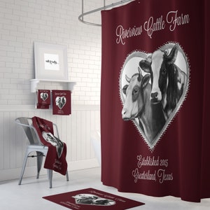 Personalized Farmhouse Shower Curtain, Rustic Red