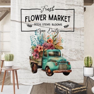 Rustic Shower Curtain Farmhouse Bathroom Vintage Truck  Advertising Theme