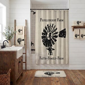 Grunge Windmill Rustic Farmhouse Country Barn Bathroom Shower Curtain Vintage Western Decor