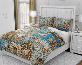 Western Cowgirl Faux Patchwork Comforter or Duvet Cover Set