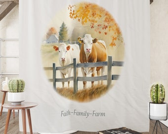 Cow Shower Curtain  Faith, Family, Farm Farmhouse Bathroom Decor Fickleberry Pasture