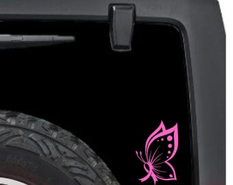 Cancer Awareness Butterfly Ribbon Vinyl Decal - Car Window Sticker