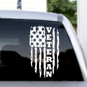 Show Your Patriotism with This American Flag Veteran Vinyl Car Decal - Perfect for Veterans to Honor Their Service and Showcase Pride