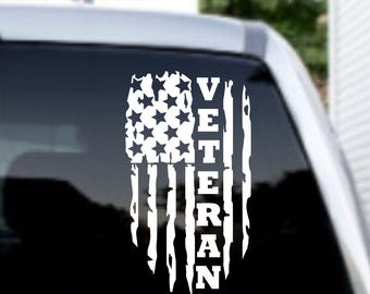 American Flag Veteran Vinyl Car Decal: Patriotic Military Sticker