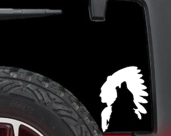 Native American Headdress Silhouette Vinyl Decal | Tribal Warrior Profile Sticker | Car Truck Window Laptop Decal