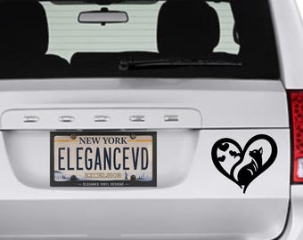 Cat Heart Vinyl Decal, Feline Silhouette Sticker, Cat Lover Car Window Cling