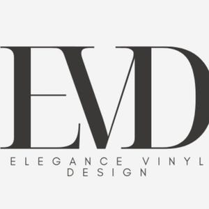 May include: A logo featuring the letters E, V, and D in a dark gray color. Below the letters, the words "ELEGANCE VINYL DESIGN" are written in a smaller, gray font. The background is a light gray.