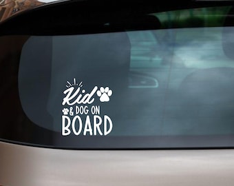 Kid and Dog On Board Decal: Waterproof Vinyl Car Sticker