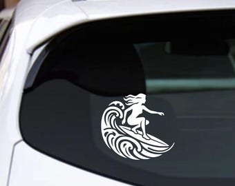 Wave Rider Woman Vinyl Decal - Surfing Car Sticker
