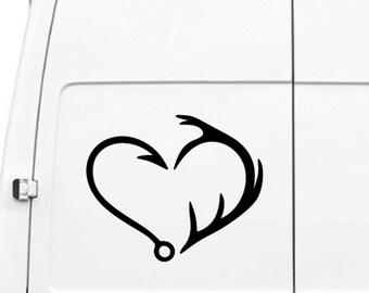Deer Antler Heart Vinyl Decal: Hunting Love Car Sticker, Truck Window Graphic