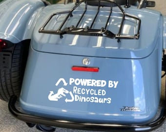Powered by Recycled Dinosaurs Vinyl Decal | Funny Car Window Sticker