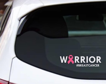 Warrior Breast Cancer Ribbon Vinyl Decal: Inspirational Car/Laptop Sticker