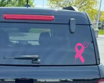 Cancer Awareness Ribbon Vinyl Decal: Feather & Birds Sticker