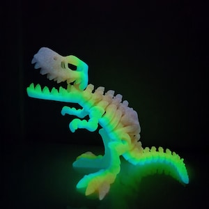 T-Rex - Lyser i mörkret - Tyrannosaurus Rex - Regnbågsfärgad lysande dinosaurie - 3D-tryckt ledad leksak - Rexy - Jurassic Predator - Fossil
