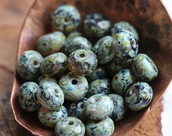 PETITE PICASSO PEBBLES . 8148-30 30 Premium Picasso Czech Glass Smooth Rondelle Beads 4x5mm