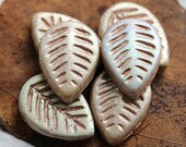 MYSTIC CHAMPAGNE LEAVES 6 Premium Aurora Borealis Czech Glass Leaf Beads 16x12mm (8174-6)