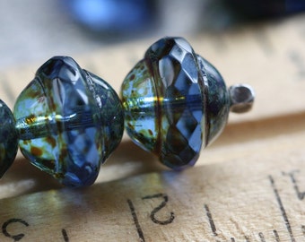 UFO shape blue bicone with rainbow coating saturn beads 8x10mm 1663 20pc Blue saucer czech glass beads