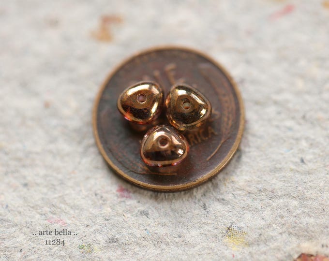 New .. BRONZE WONKY PEBBLES .. 40 Luster Picasso Czech Glass Spacer Beads 6x4mm (11284-40) .. jewelry supplies