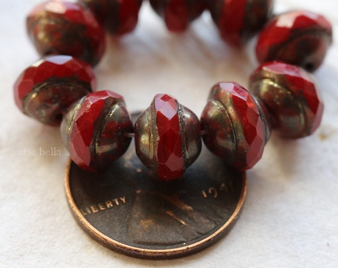 BRONZED VAMP BLISS .. 10 Premium Bronze Picasso Czech Glass Saturn Beads 8x10mm (7672-10)