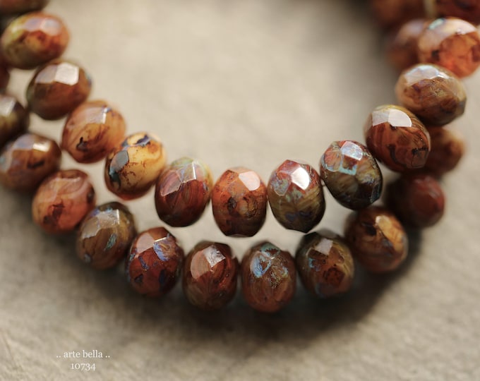 AUTUMN .. 20 Premium Picasso Czech Glass Faceted Rondelle Beads 6x9mm (10734-20) .. jewelry supplies