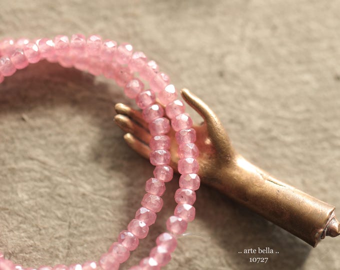 premium glass beads .. SILVERED PINK BITS .. 50 Metallic Luster Czech Glass Faceted Rondelle Beads 3x2mm (10727-st) .. jewelry supplies