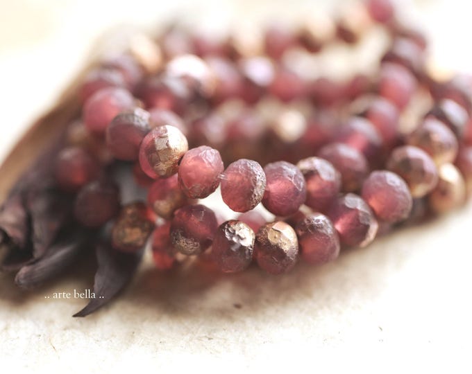 back in stock .. RUSTIC COPPER ROSE Pebbles .. 25 Premium Etched Czech Glass Faceted Rondelle Beads 7x5mm (9259-st) .. jewelry supplies