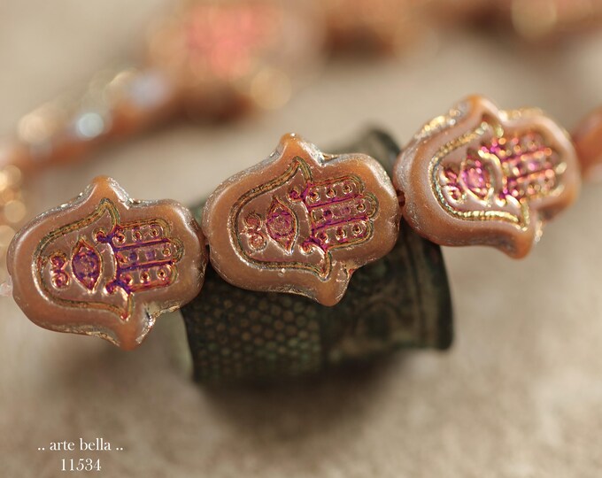 New .. MYSTIC AUTUMN HAMSA Hand .. 10 Matte Czech Glass Hamsa Beads 15x10mm (11534-st) .. jewelry supplies